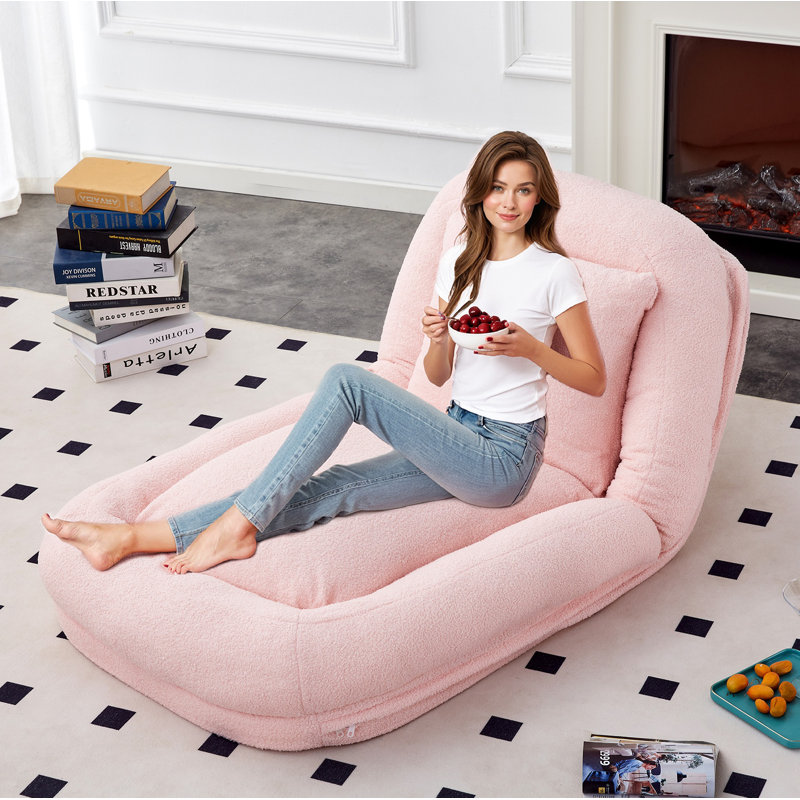 Méridienne pliante avec 5 positions réglables Méridienne moelleuse pour jouer, méditer et se détendre, Rose