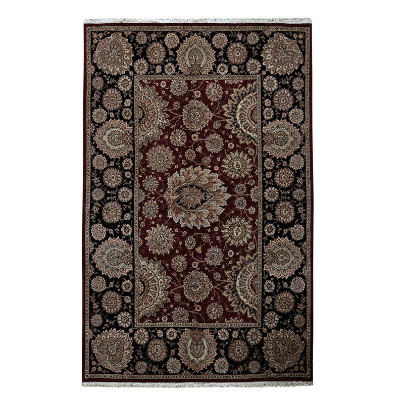 Wool Oriental Area Rug in Wine/Black/Red