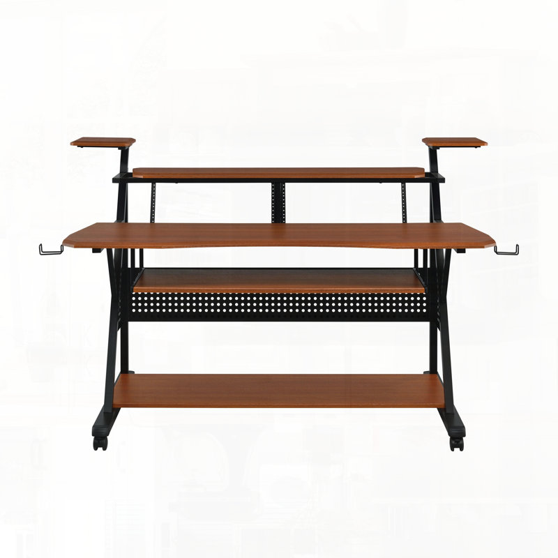 Bureau de musique avec tablette de haut-parleur intégrée pour un rangement pratique, Cerisier/Noir