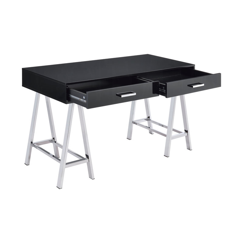 54.4" W WRITING DESK, BLACK HIGH GLOSS & CHROME
