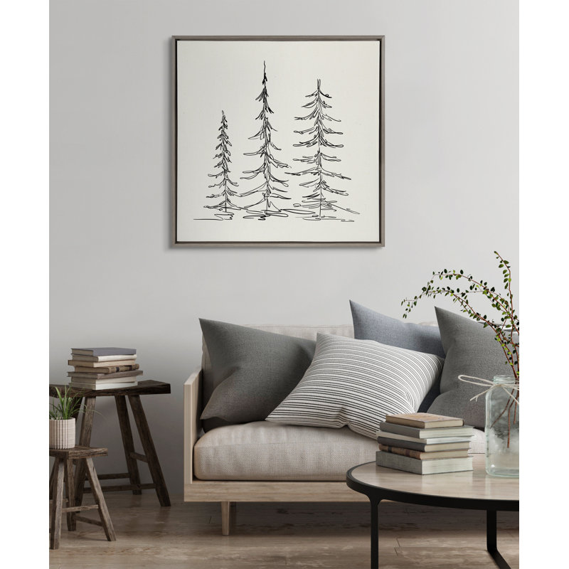«Minimalist Evergreen Trees S Croquis», reproduction de cadre sur toile flottante