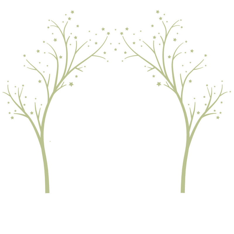 Décalcomanie murale arbres étoiles, H 80 po x l 99 po x P 0,01 po, Céladon