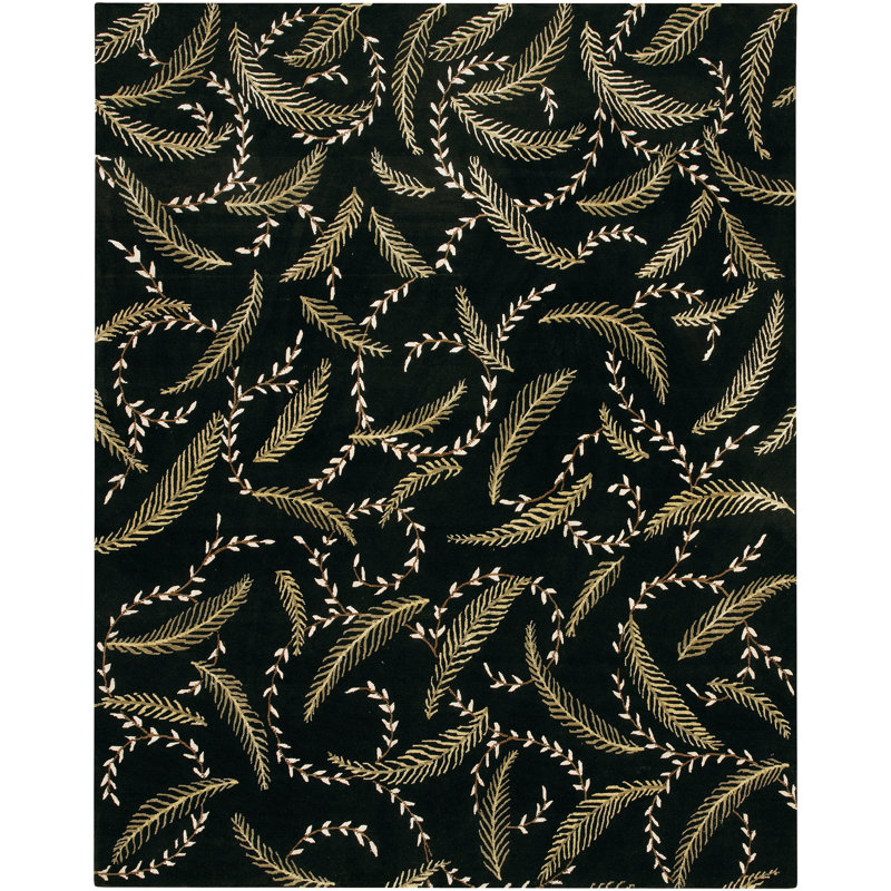 Tapis noir et gris en laine noué à la main Caines, Rectangle 7 pi 9 po x 10 pi 6 po
