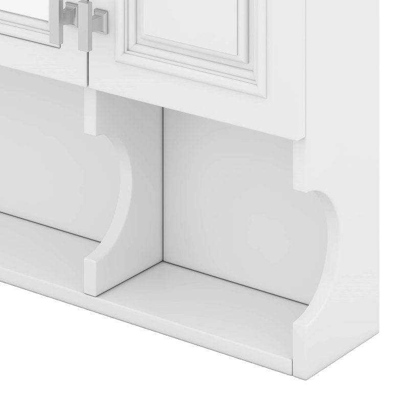 Armoire à pharmacie murale, armoire de salle de bain moderne avec miroir, tablettes ouvertes, Blanc