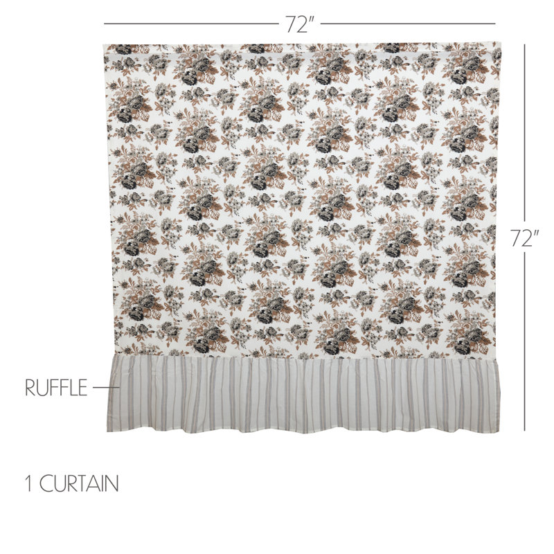 Annie Portabella Brown Floral Ruffled Farmhouse Shower Curtain 72x72