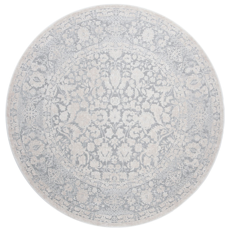 Tapis gris clair / crème Calidia, Rond 6 pi 7 po