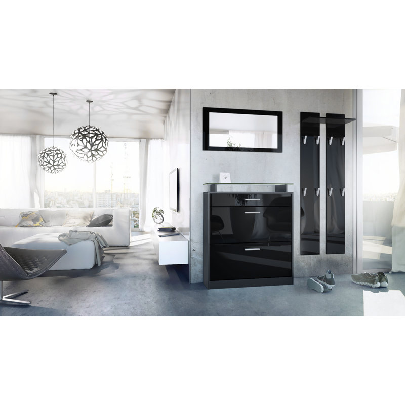 Mcclinton Hall Tree with Shoe Storage, Black High Gloss