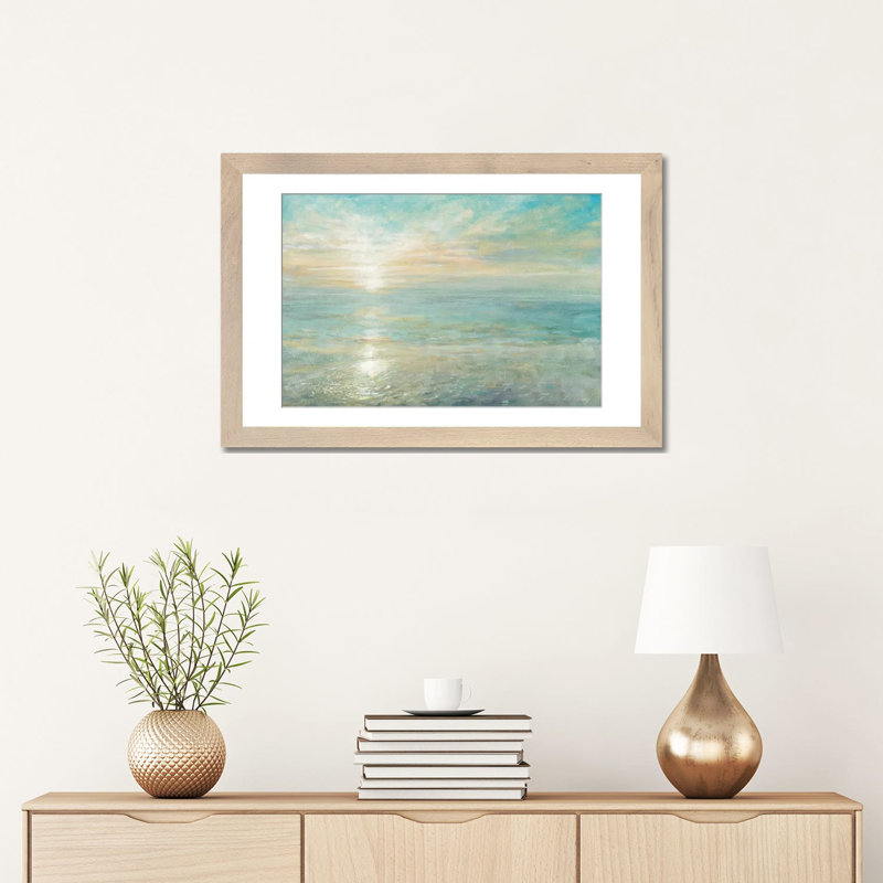 « Sunrise » par Danhui Nai - reproduction, H 16 po x l 24 po x P 1 po, Papier avec cadre flottant en bois naturel, Blanc