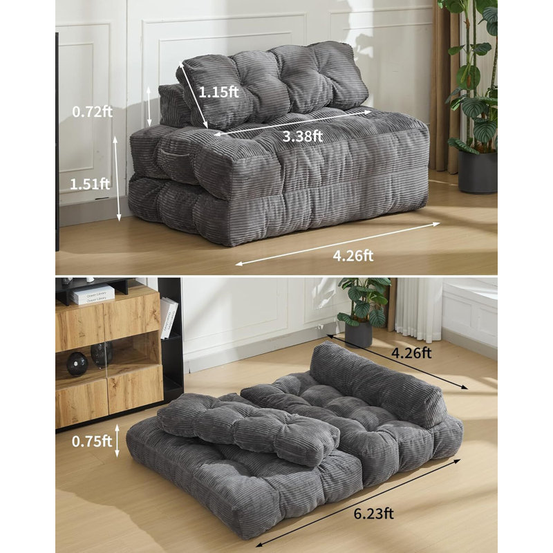 Convertible Sofa Bed, With Pillow, Dark Gray