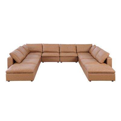 Mullica 10-Piece Sectional With Chaise  Upholstered In Top-Grain Italian Leather