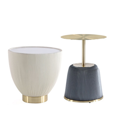 Ensemble de table de salon 2 pièces Anderson avec base rembourrée en cuir végétalien en crème et gris