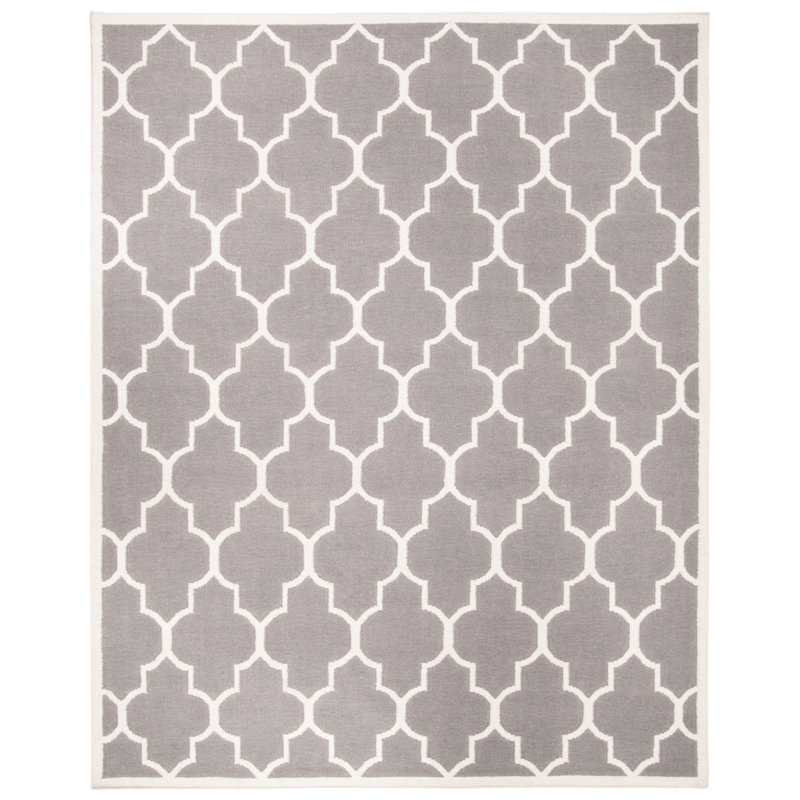 Tapis en laine / coton tissé à la main à plat Rodgers en ivoire / gris, Rectangle 9 pi x 12 pi