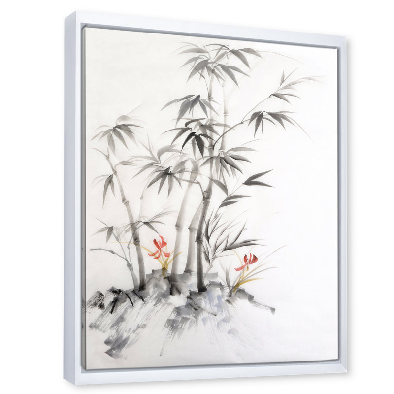 Rétro bambou monochrome III - reproduction sur toile, H 32 po x l 16 po x P 1 po, Toile blanche encadrée