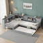 Lit simple gris en L avec lit gigogne et rangement | Plateforme en bois massif peu encombrante-1137939810