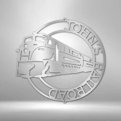 Anneau de train moderne personnalisé, monogramme, panneau en acier, décoration murale en acier
