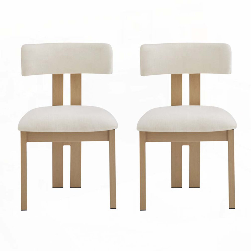 Fabric Upholstered Dining Chair Set with Back,Metal Legs, Beige, Natural