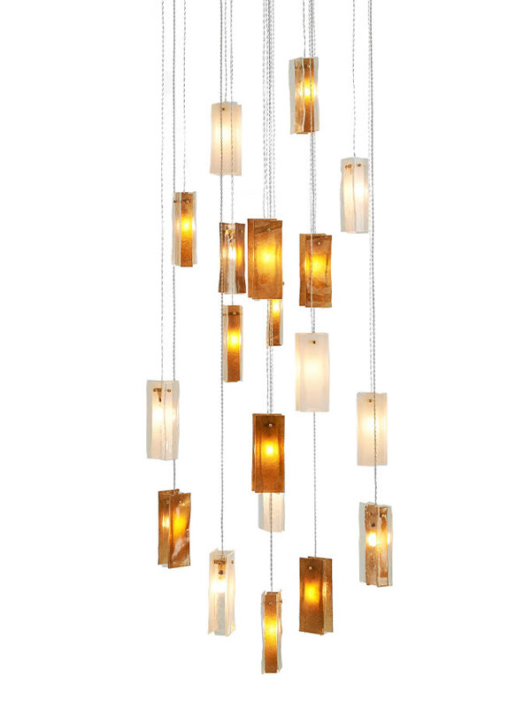 25 - Light Cluster Globe Pendant, White/Clear/Amber, 19
