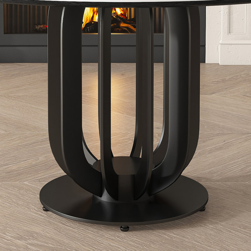 Table de salle à manger ronde en fritté de 53 po avec base en acier au carbone et plateau tournant de 31,5 po pour la cuisine (table seulement)