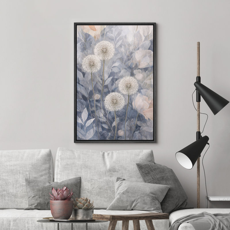 Reproduction d'art de mur de pissenlit botanique discret floral nature jardin encadré chambre à coucher principale, Noir