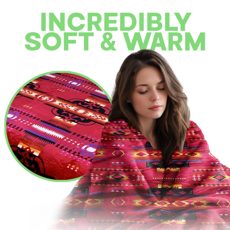 Queen Size Reversible Pink Geometric Fleece Sherpa Throw Blanket