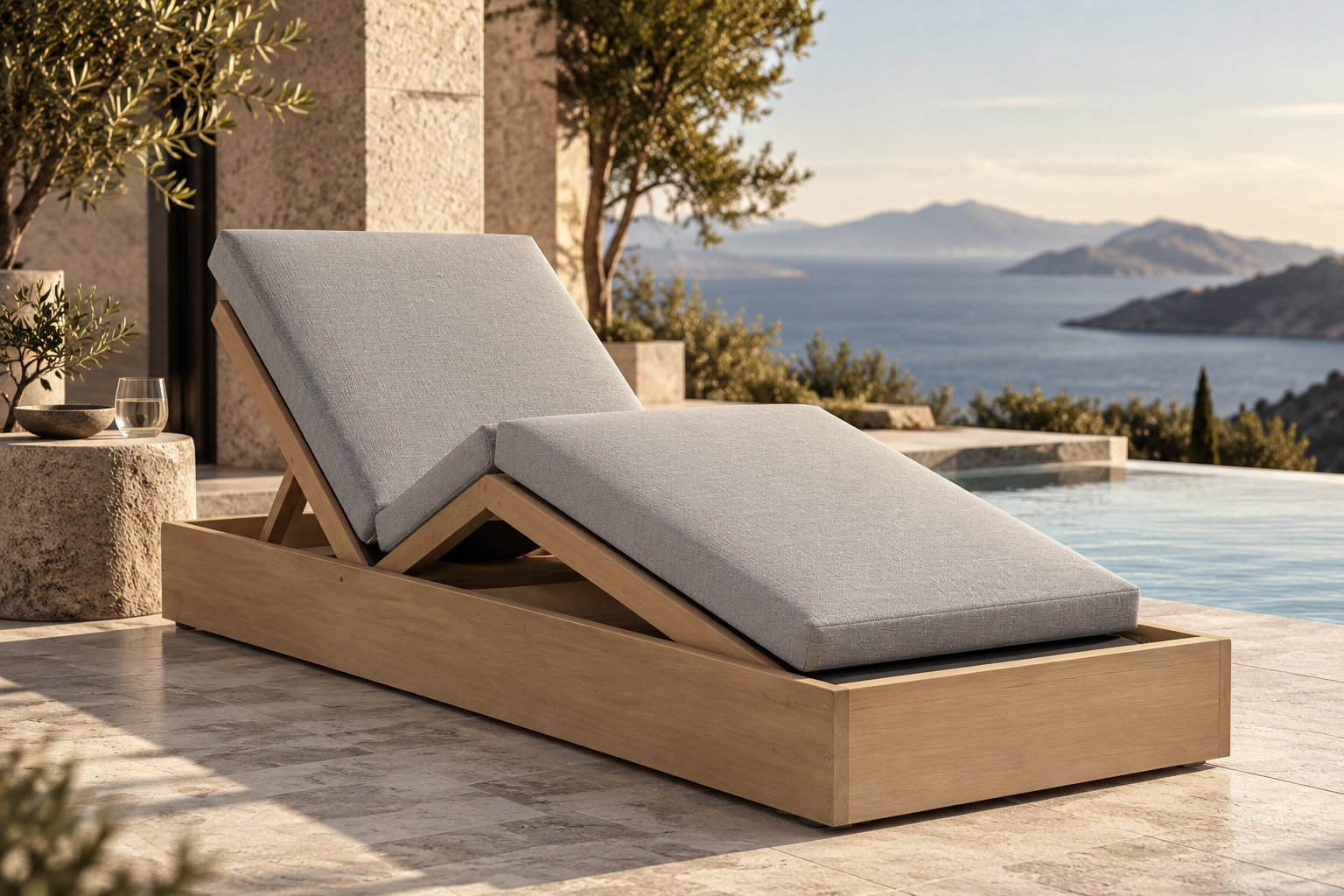 Adriatic 27 " Acacia Patio Chaise Lounge, Gray
