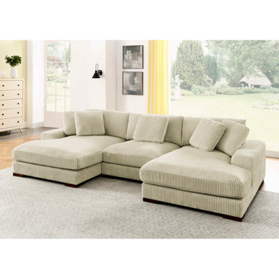 Grand canapé modulaire double rembourré en velours côtelé avec 3 sièges et coussins réglables en bois de couleur beige Canapé surdimensionné confortable Assemblage facile Aucun outil supplémentaire requis et sans effort