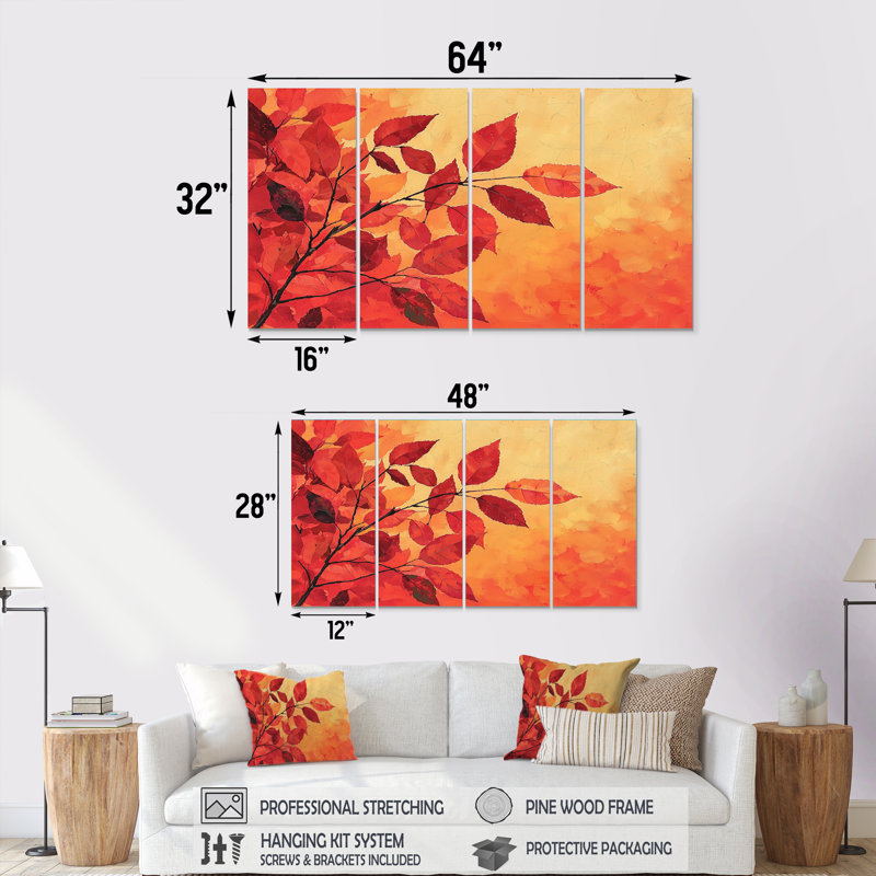 Automne coucher de soleil feuille d'érable II - coucher de soleil - ensemble de décorations murales traditionnelles, 4