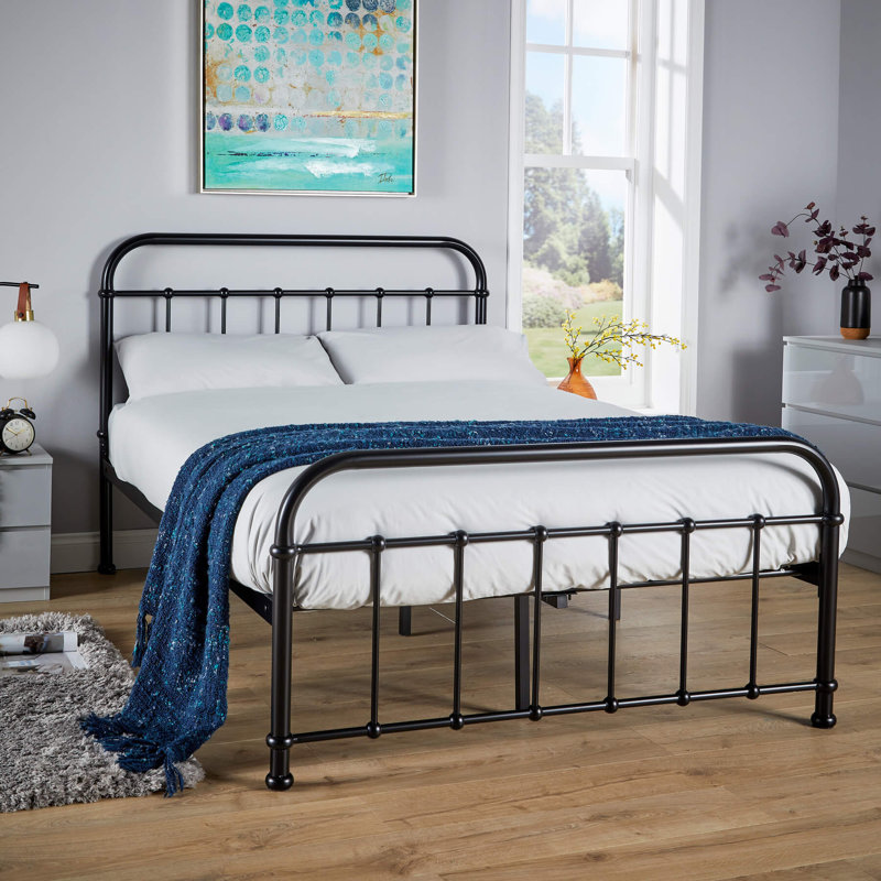 Timothea Vintage Style Metal Bed Frame - Black, Small Double (4')