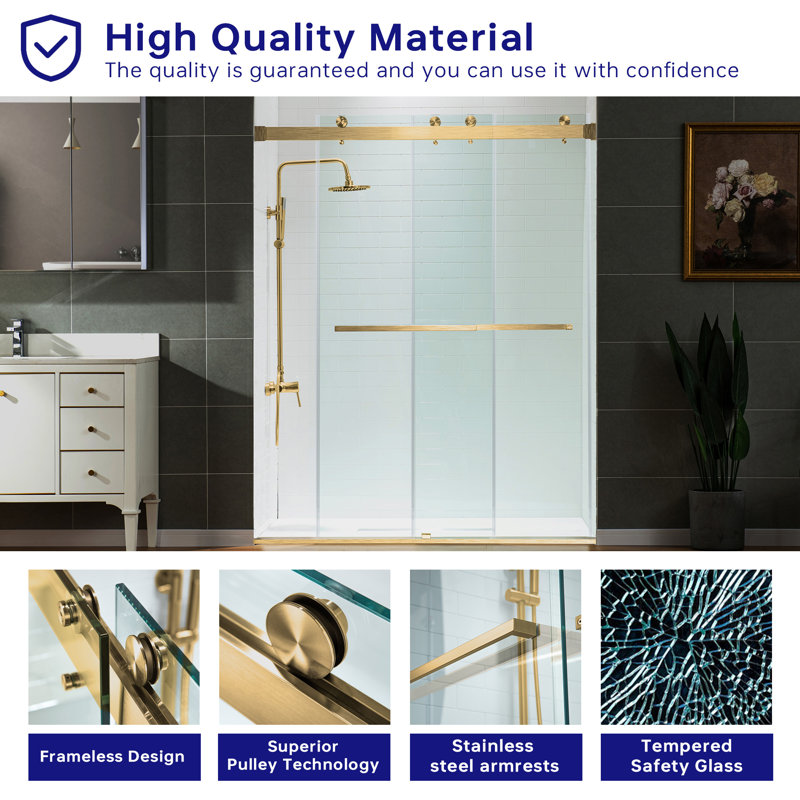 66-72" Width x 76" Height Frameless Double Sliding Shower Door with Stainless Steel Hardware, 5/16"(8mm) Clear Tempered Glass | Safe, Explosion-Resistant