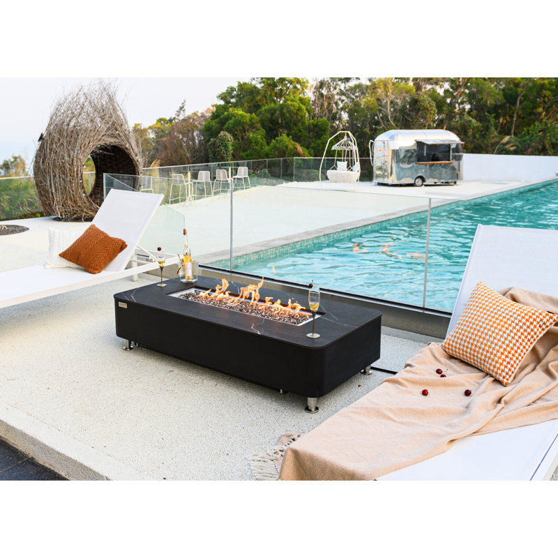 Rectangle Concrete Smokeless Fire Pit Table, Propane, Bulgaria Black, 35.6cm H x 157.5cm W x 76.2cm D