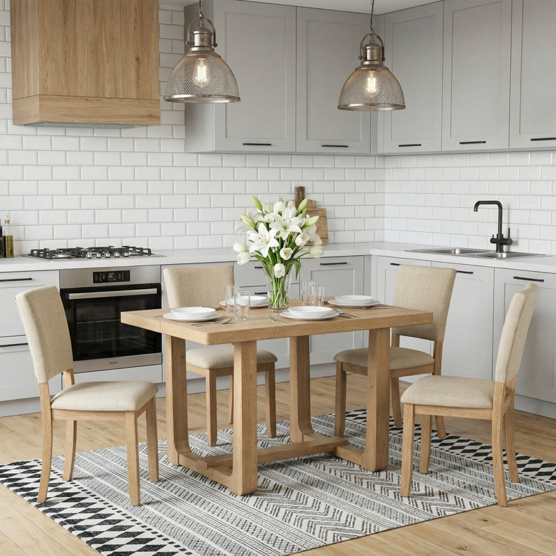 4 - Person Table Dining Set with Upholstered Chairs for Kitchen/Dining Room, Natural