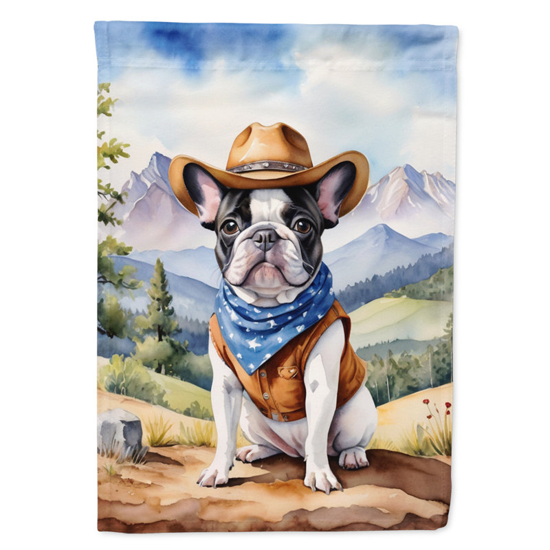 Drapeau Cowboy Welcome Garden, Bouledogue français bleu / brun