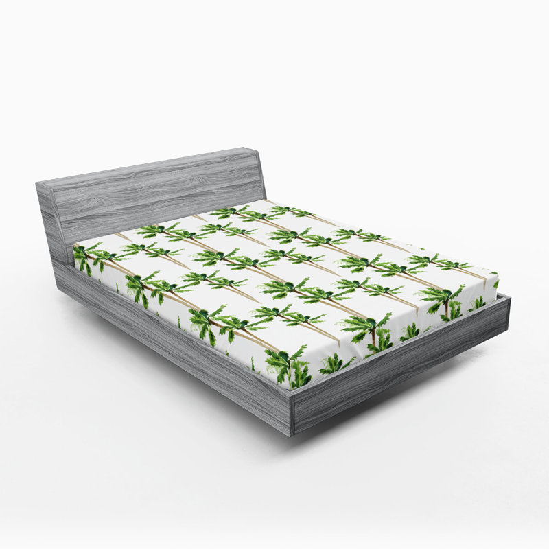 Ensemble de 2 draps-housses Ambesonne, Drap-housse de taille double, Green Cocoa/White Floral