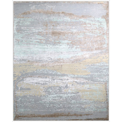 Tapis unique argenté / doré / bleu 8 pi x 9 pi 11 po