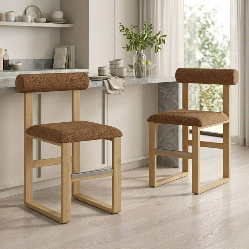 Brayden Upholstered Bar & Counter Stool with Wooden Sled Base, Orange, Yellow, Counter Stool (24.5” Seat Height)