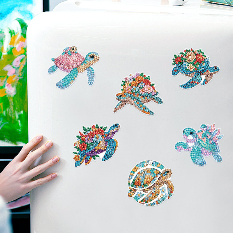 6Pcs 5D Diamond Painting Art Assorted Sea Turtle DIY Diamond Magnets Kit For Beginners Arts And Crafts