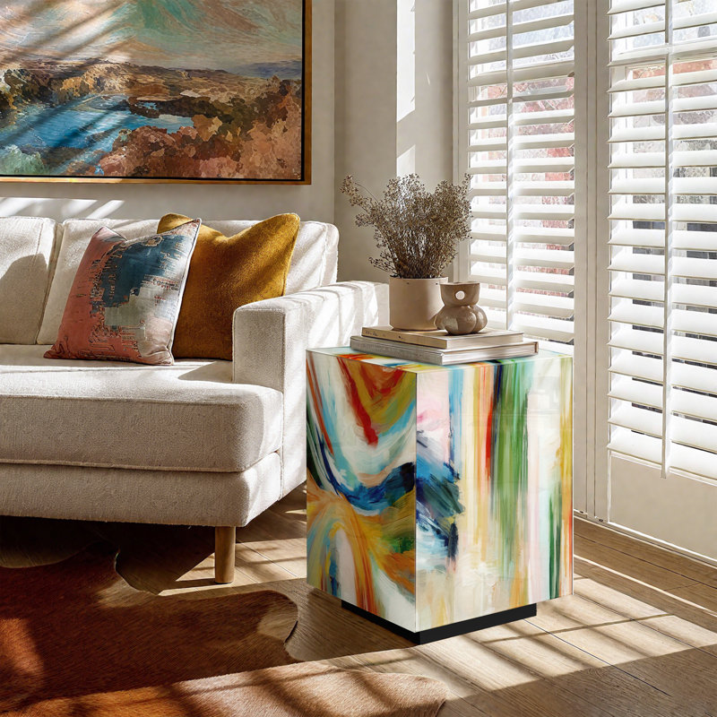 Square Modern Glass Coffee Table & 22'' H Graffiti Abstract Art End Table 2-Piece Set