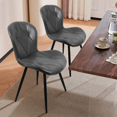 Ensemble de 2 chaises de salle à manger rembourrées en similicuir gris avec pieds en métal
