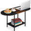 Table basse ovale avec rangement, table de centre en bois à 2 niveaux pour le salon, table basse à cocktail moderne de style Mid-Century pour petits espaces, bureau ou appartement (brun et noir)
