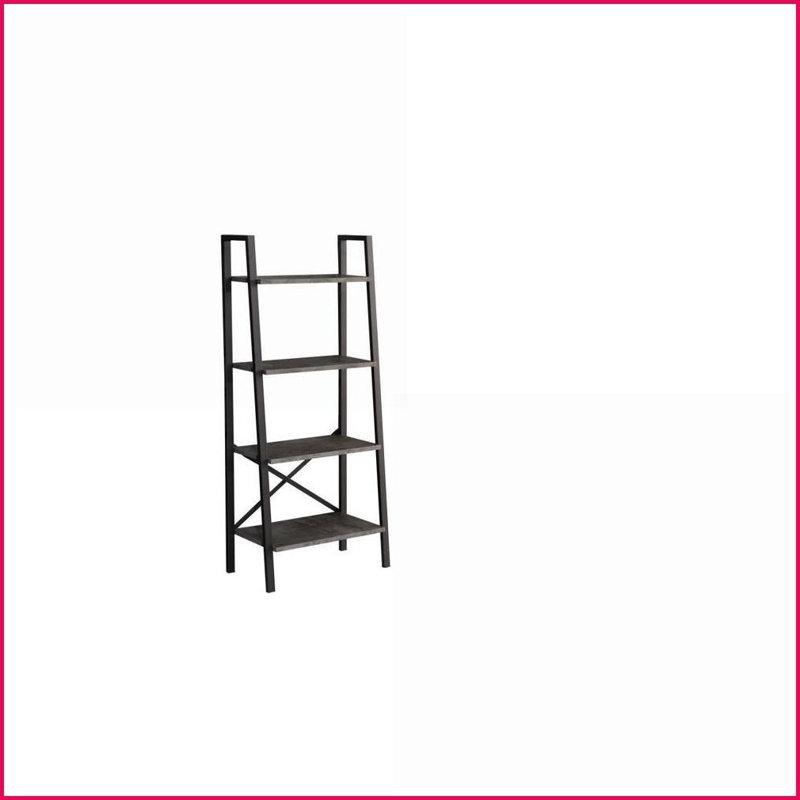 Ladder Bookshelf, 5-Tier Modern Metal Frame | Grey, Small Space Living Room/Office Storage, Gray