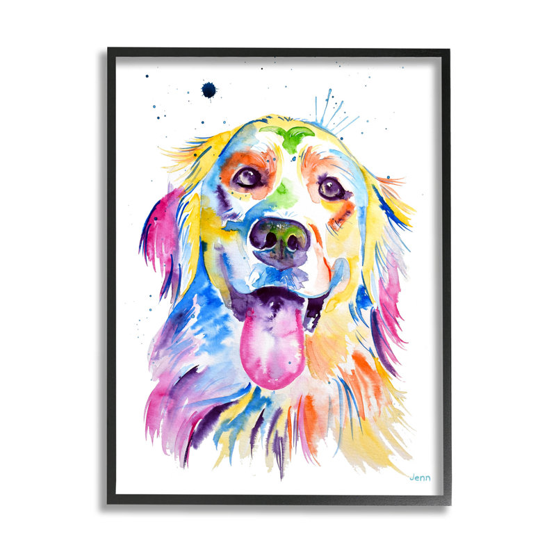 Visage de chien à l'aquarelle, estampe numérique par Jen Seeley, H 14 po x l 11 po x P 1,5 po, Giclée encadrée noir minuit