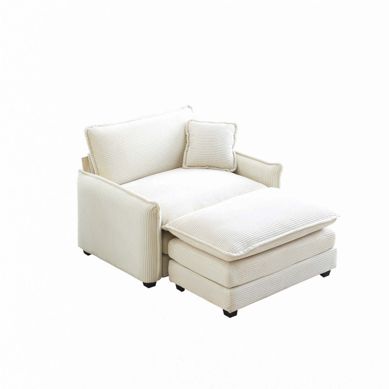 Canapé simple à assise profonde avec repose-pieds et coussin, Beige