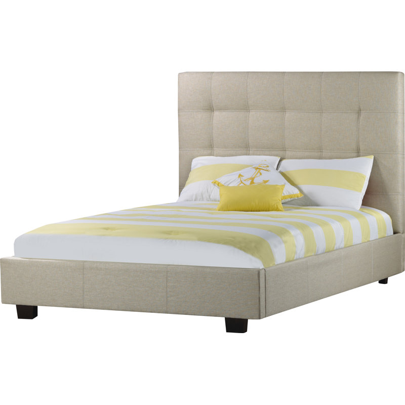 Lit plateforme tapissier Haskins, Lin - Beige, Très grand, No Storage Included