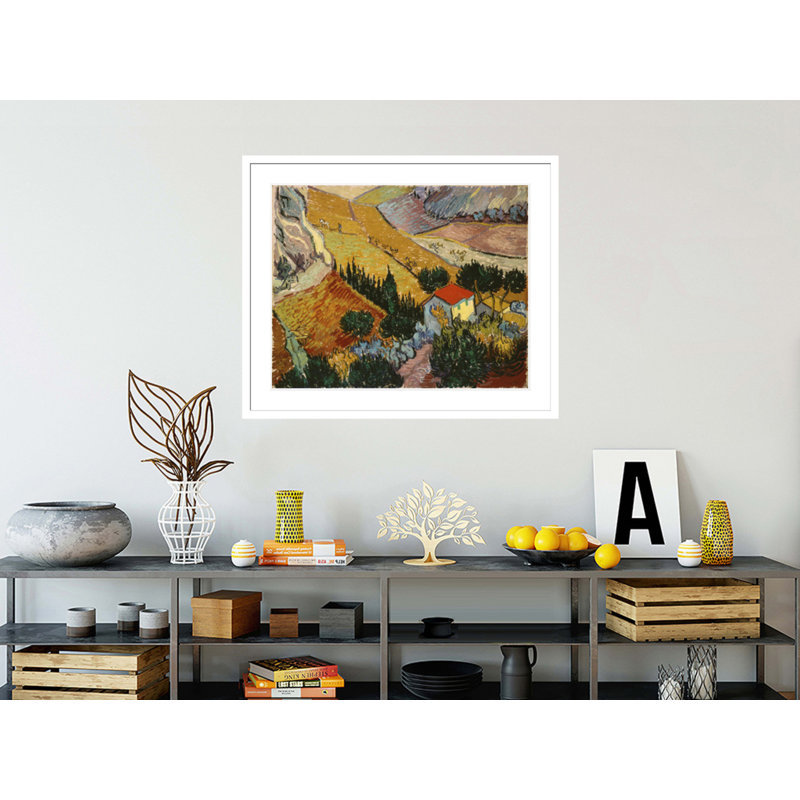 «Landscape with House and Plowman» par Vincent van Gogh, impression giclée encadrée, H 33,5 po x l 40,26 po