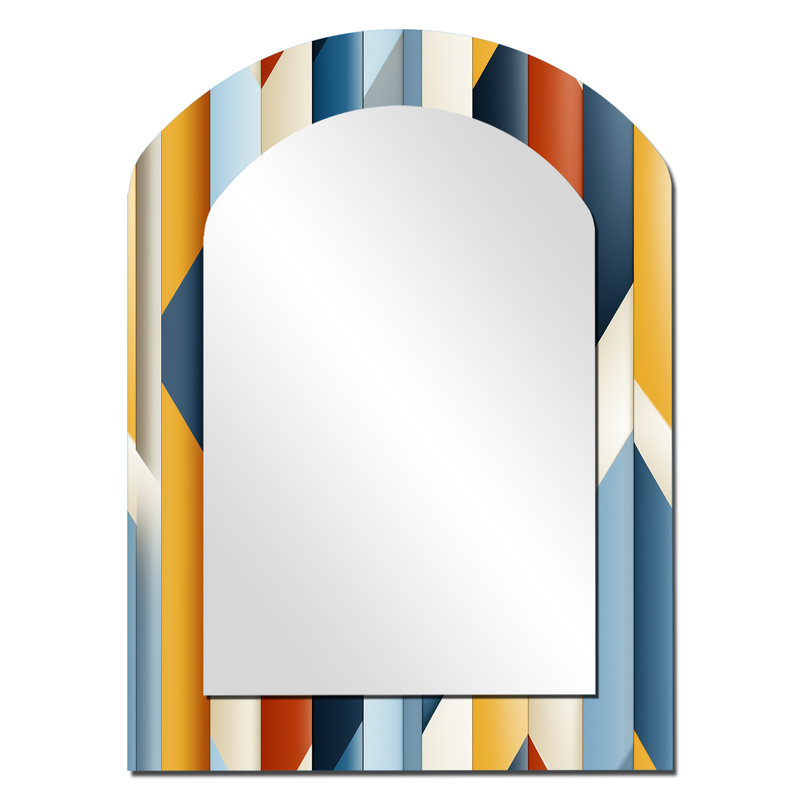 Motif de lignes multicolores rayées - Miroir mural Mid-Century multicolore, 34 po x 25 po