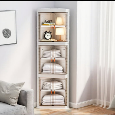 3-tier White Plastic Corner Storage Cabinet