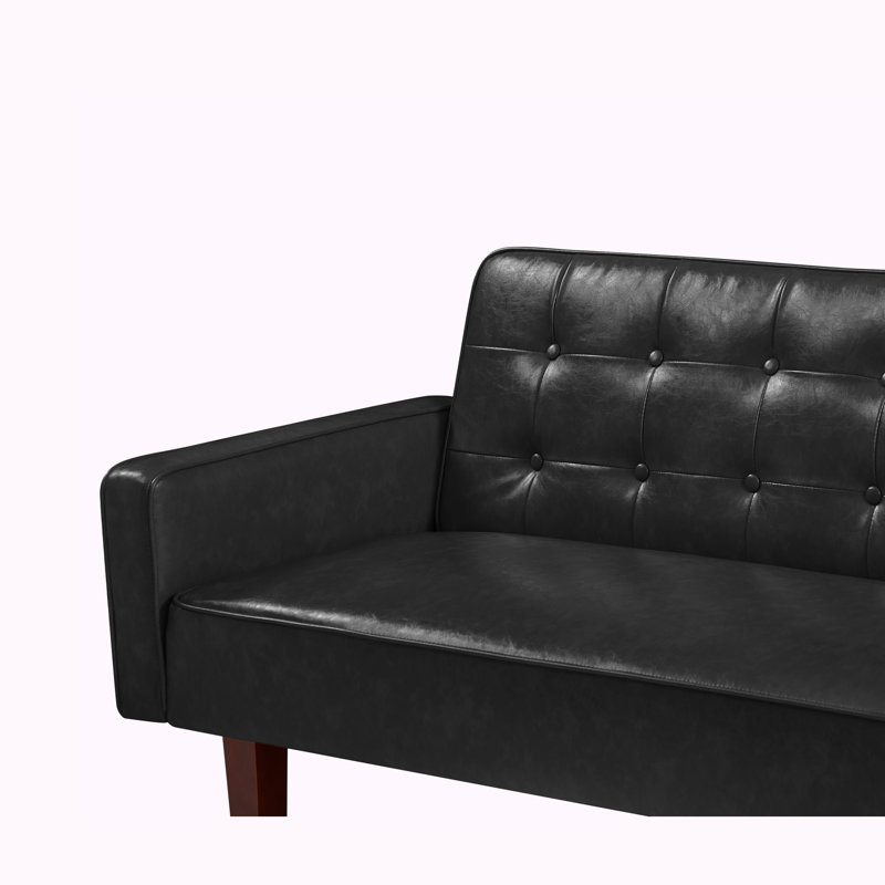 Manjari Tufted Back Convertible Sofa, Black PU