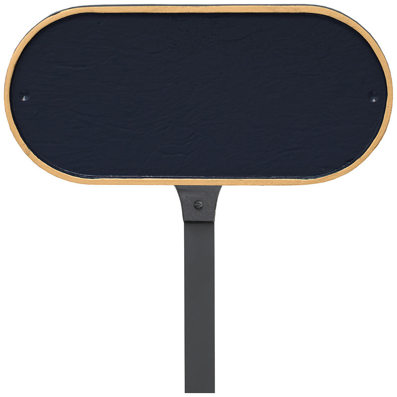 Plaque d'adresse oblongue avec piquet de pelouse, Bleu marine / doré