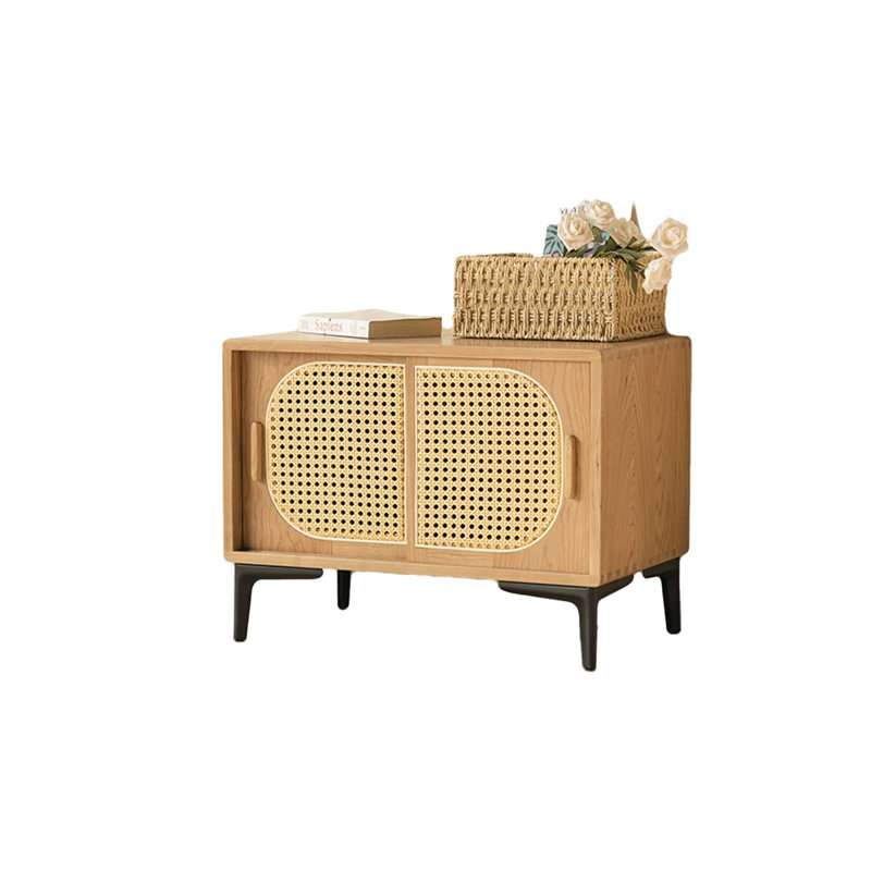 Solid Wooden Rattan Shoe Storage Bench, Tan
