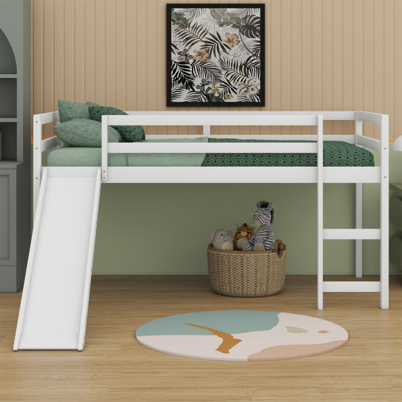 Loft Bed With Slide, White